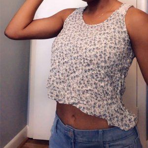 Blue and white floral tank w/ lace back